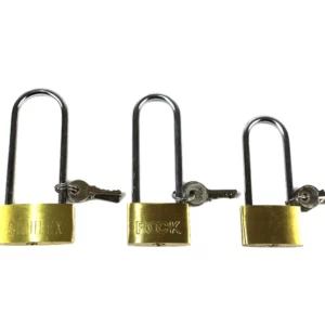 Hangsloten messing met hoge stalen beugel -40x90 -40x105 -50x108 mm, 3 sleutels—marge